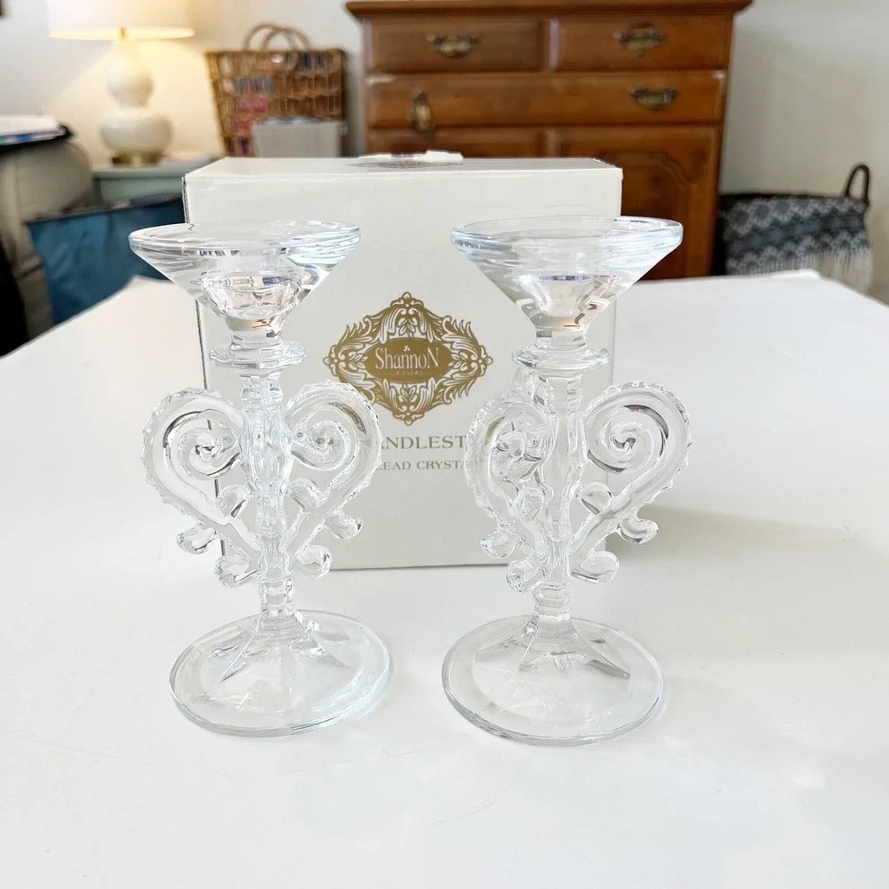 Shannon Crystal Ireland Scroll Candlestick Holders Godinger Czech Lead Crystal